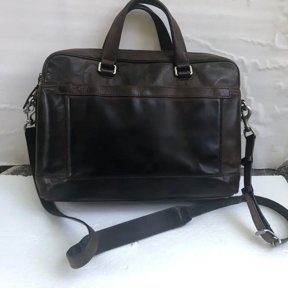 Frye Oliver Two-Handle Briefcase Messenger Bag Brown Leather